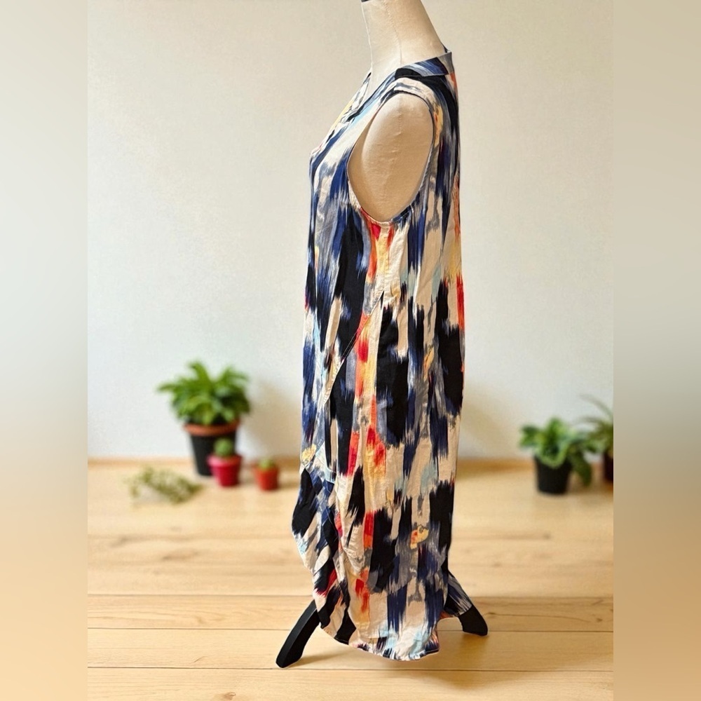 Cynthia Rowley Multicolor Linen Blend Pleated Ikat Abstract Dress Pit to pit 21 - Picture 2 of 5